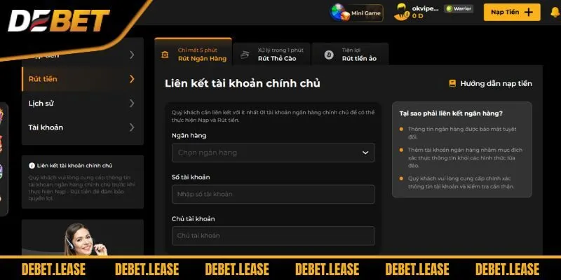 Hướng dẫn rút tiền DEBET 100% thành công